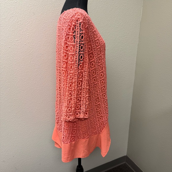 Nicole Marie Coral Lace Overlay Top Large Boho Tunic Blouse - Picture 6 of 9